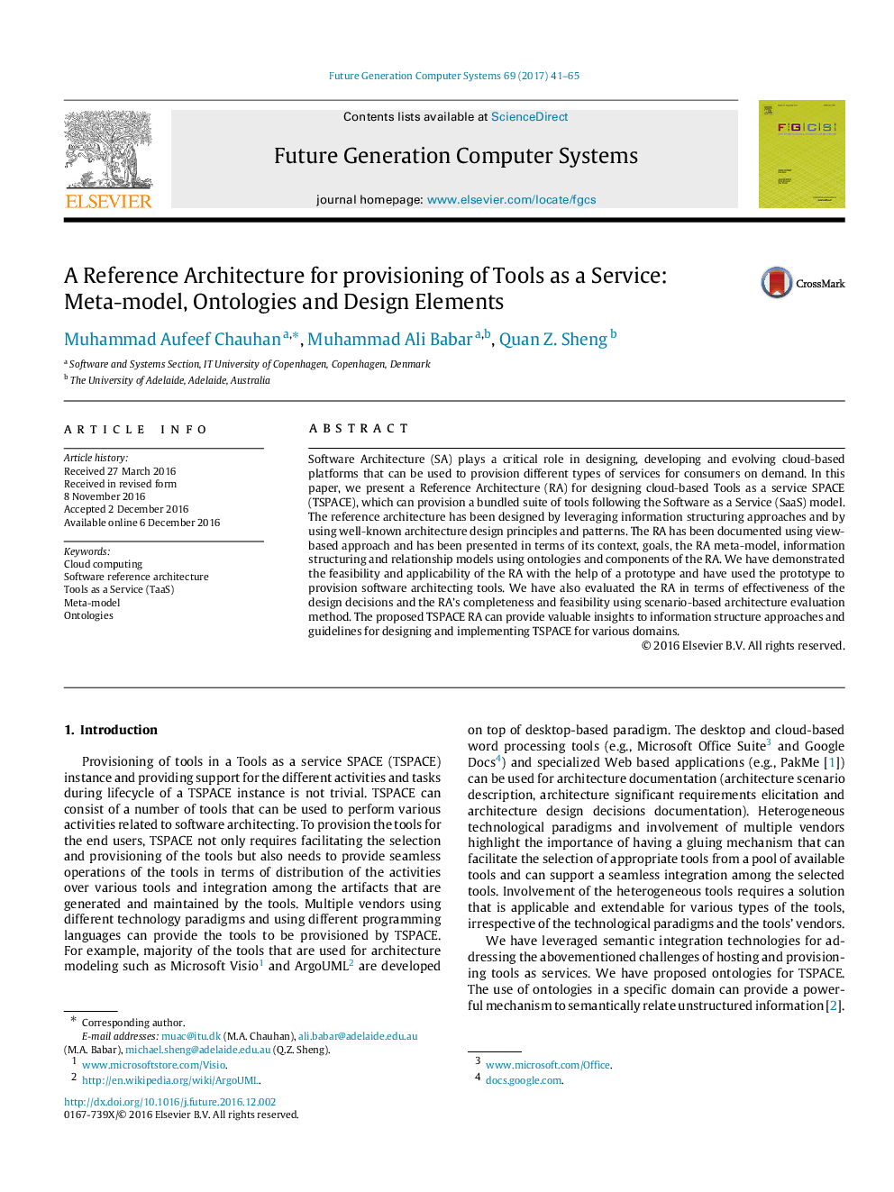 A Reference Architecture for provisioning of Tools as a Service: Meta-model, Ontologies and Design Elements