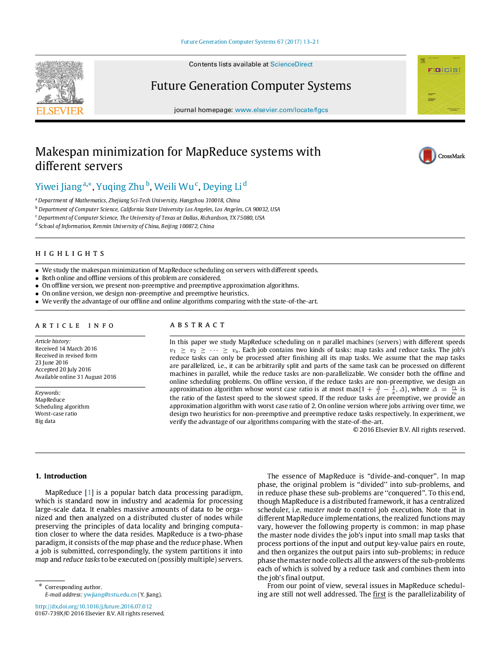 Makespan minimization for MapReduce systems with different servers