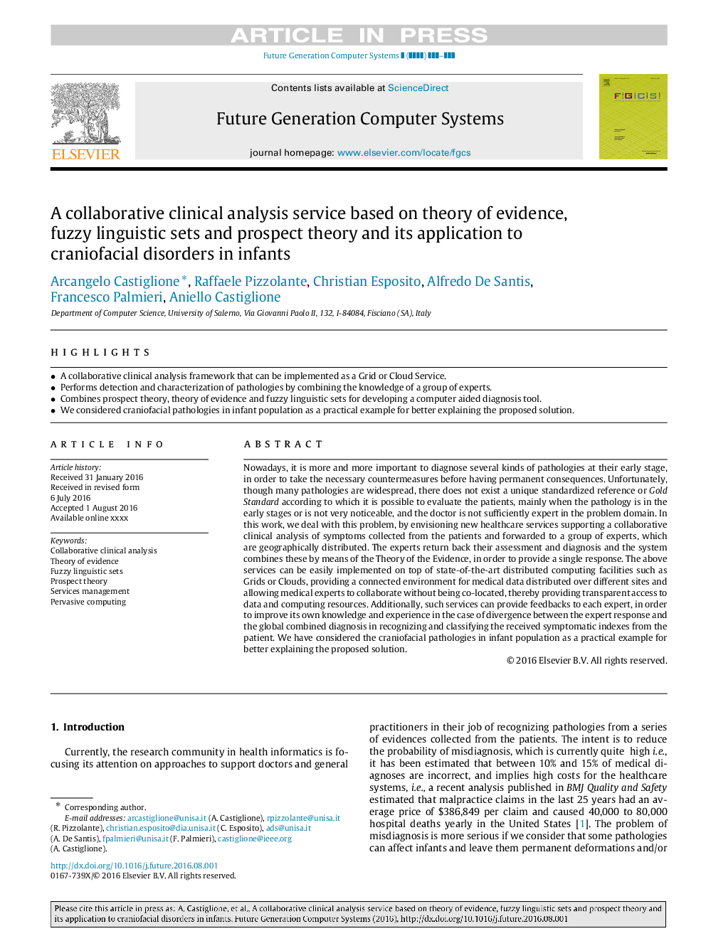 A collaborative clinical analysis service based on theory of evidence, fuzzy linguistic sets and prospect theory and its application to craniofacial disorders in infants