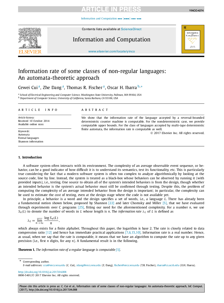 Information rate of some classes of non-regular languages: An automata-theoretic approach