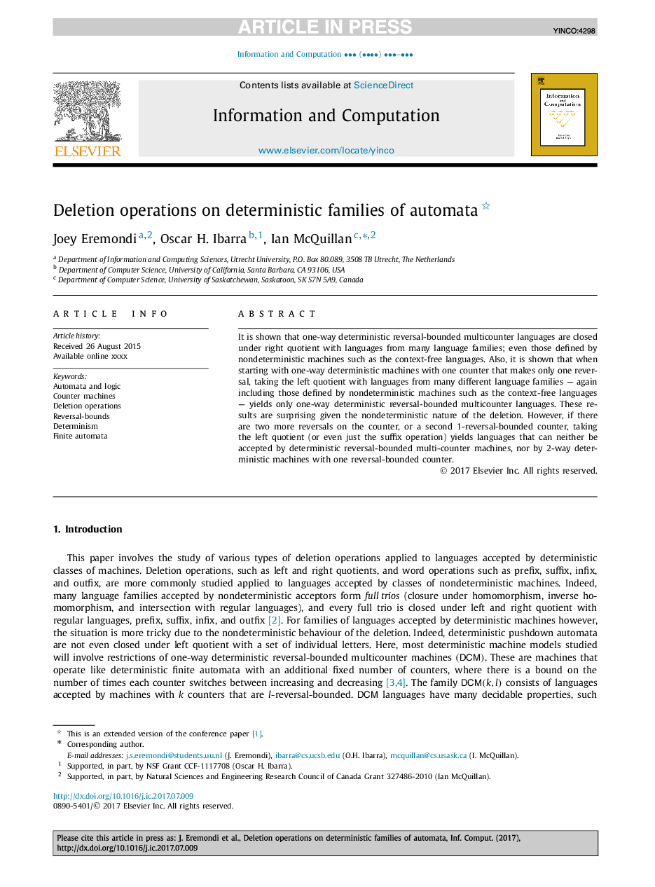 Deletion operations on deterministic families of automata