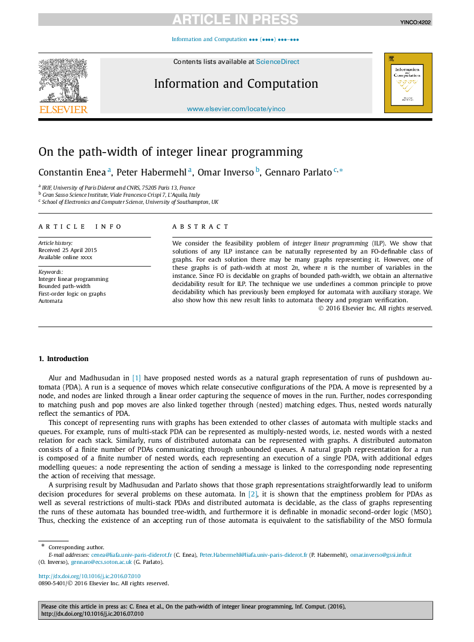 On the path-width of integer linear programming