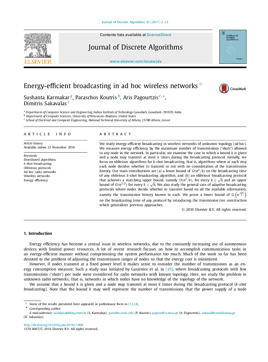 Energy-efficient broadcasting in ad hoc wireless networks