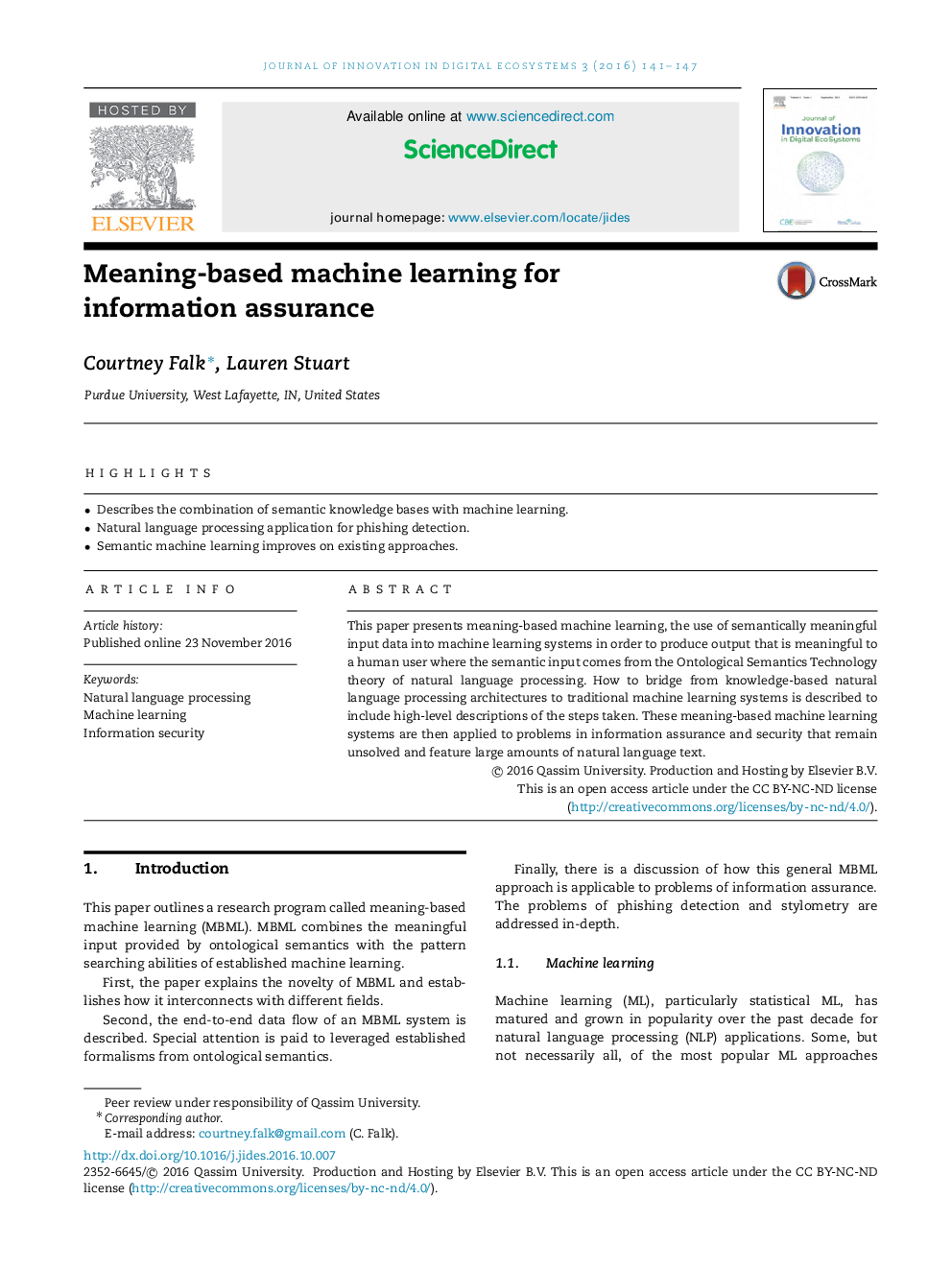 Meaning-based machine learning for information assurance