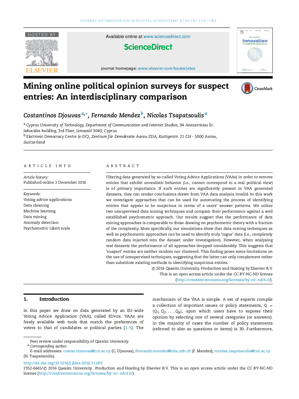 Mining online political opinion surveys for suspect entries: An interdisciplinary comparison