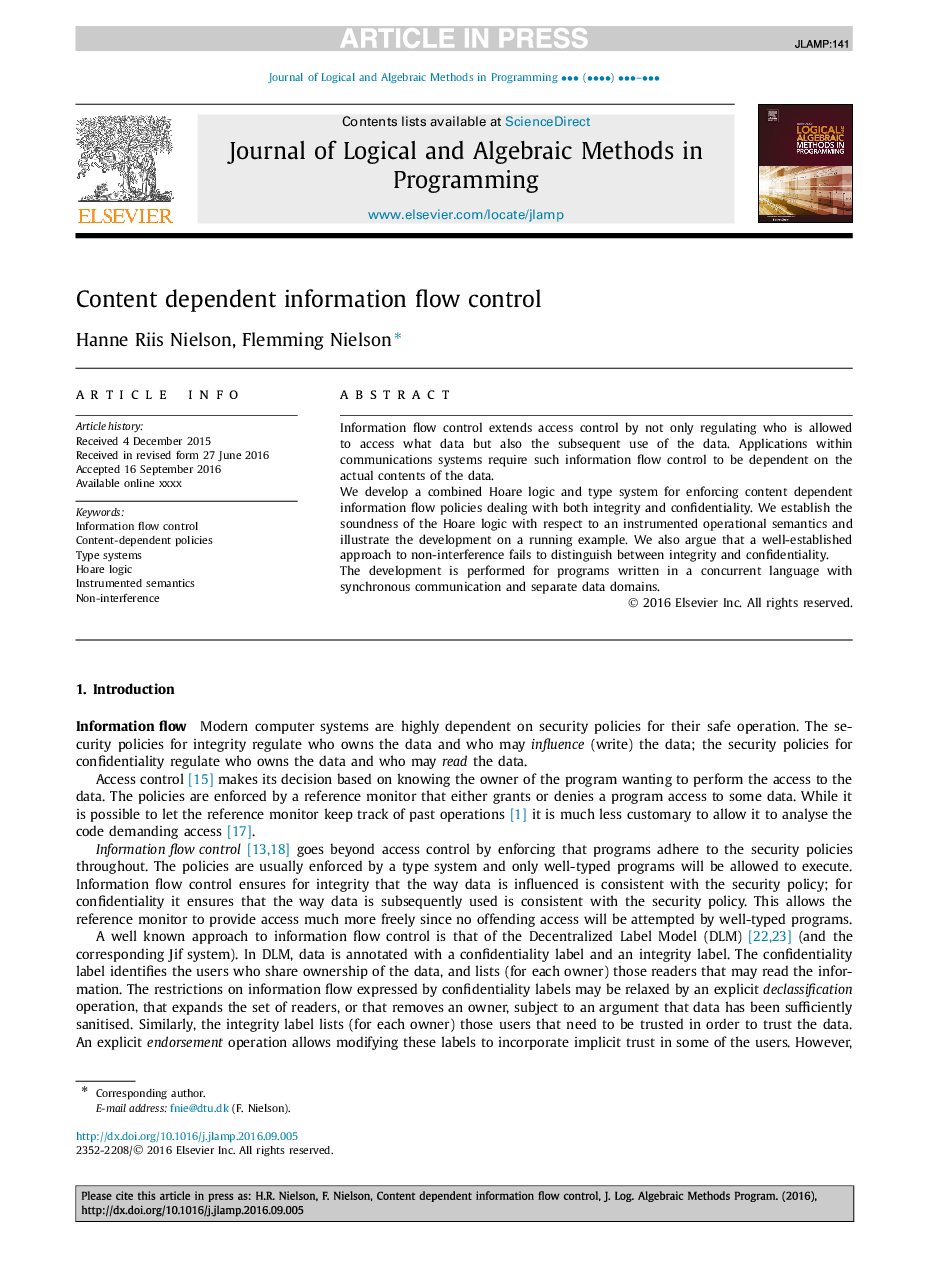 Content dependent information flow control