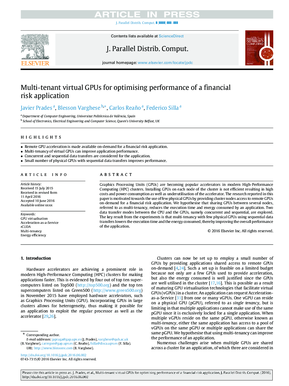 Multi-tenant virtual GPUs for optimising performance of a financial risk application