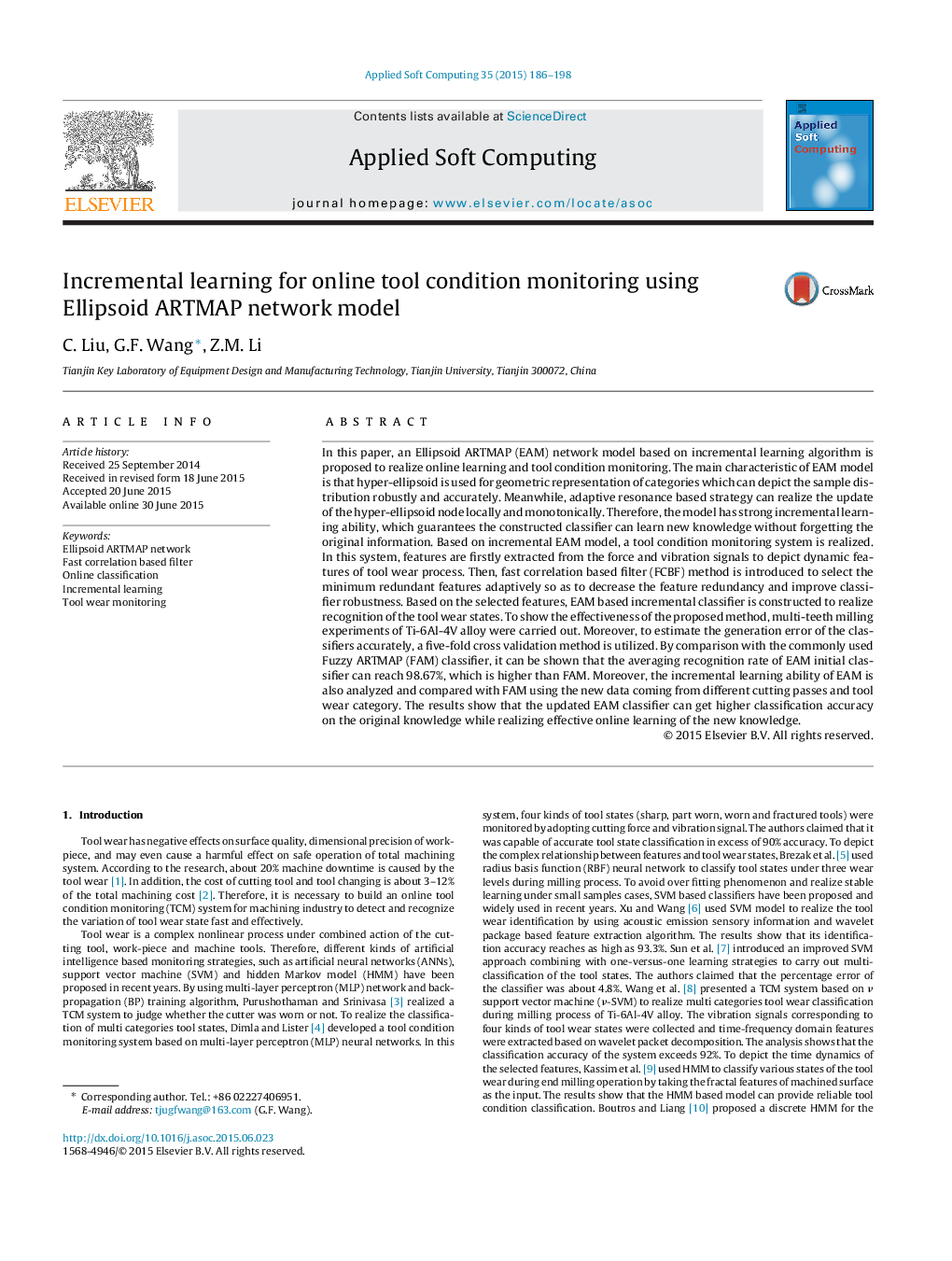 Incremental learning for online tool condition monitoring using Ellipsoid ARTMAP network model