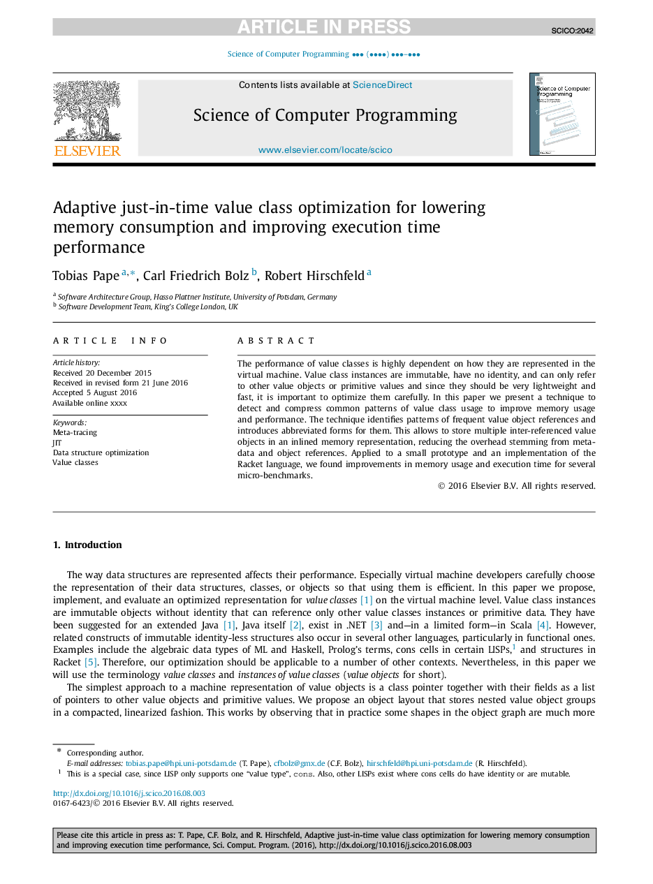 Adaptive just-in-time value class optimization for lowering memory consumption and improving execution time performance