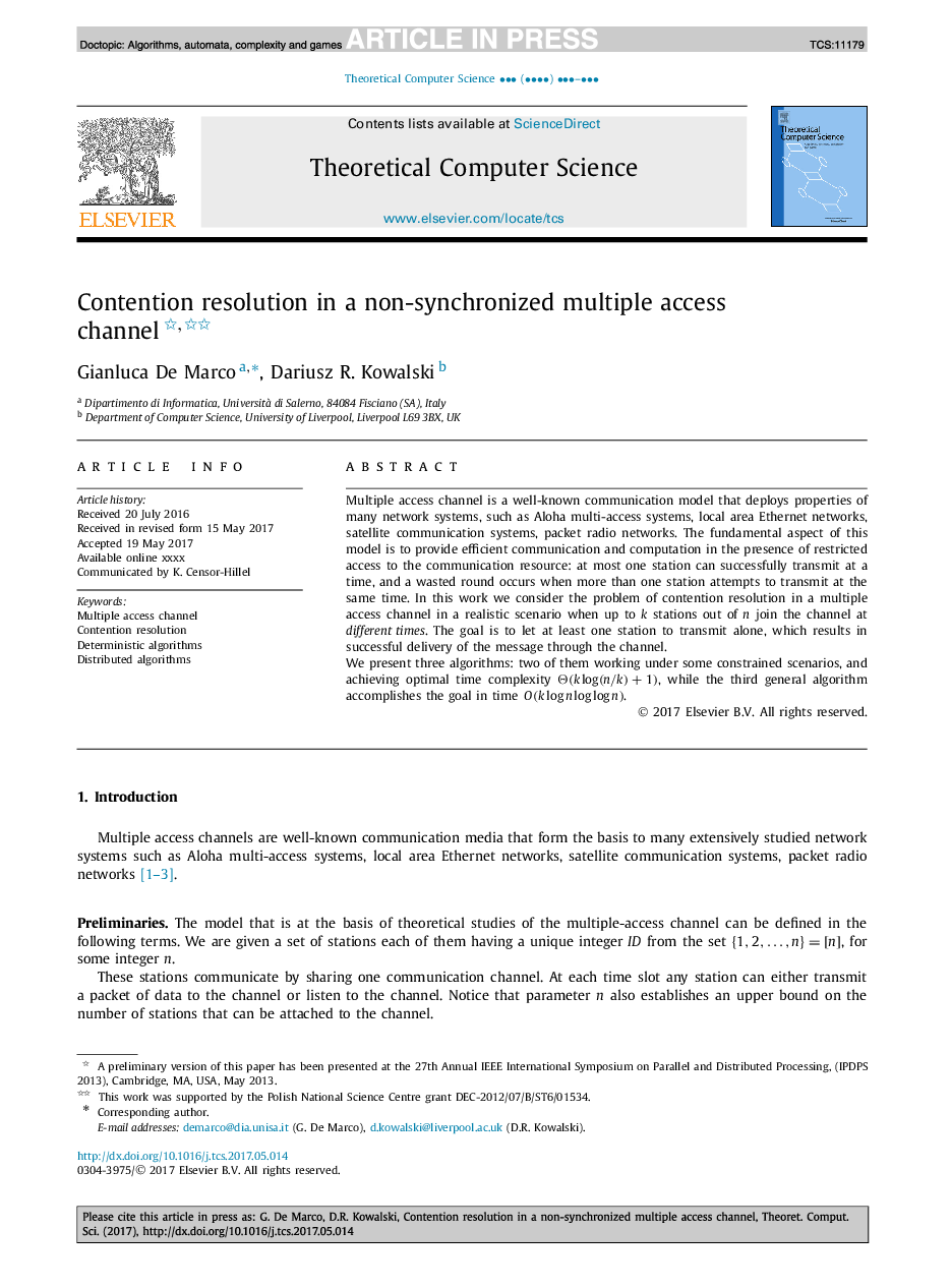 Contention resolution in a non-synchronized multiple access channel