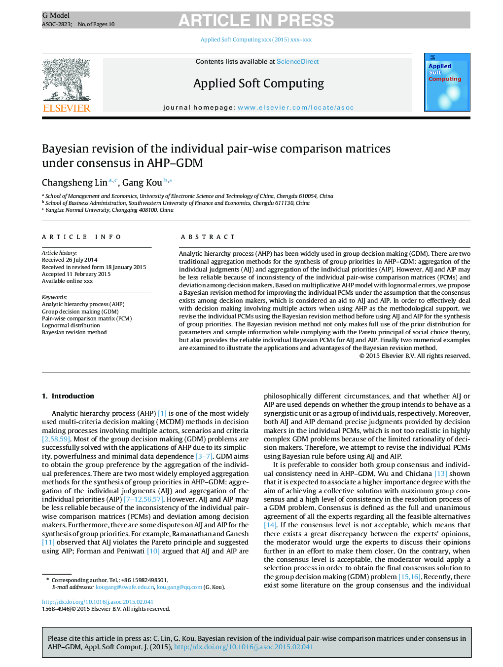 Bayesian revision of the individual pair-wise comparison matrices under consensus in AHP-GDM