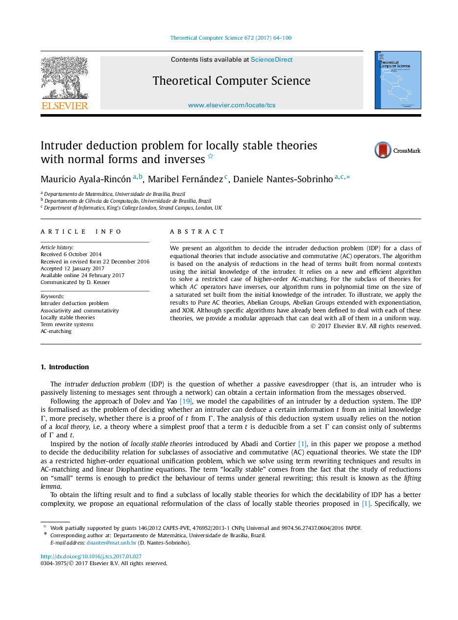 Intruder deduction problem for locally stable theories with normal forms and inverses