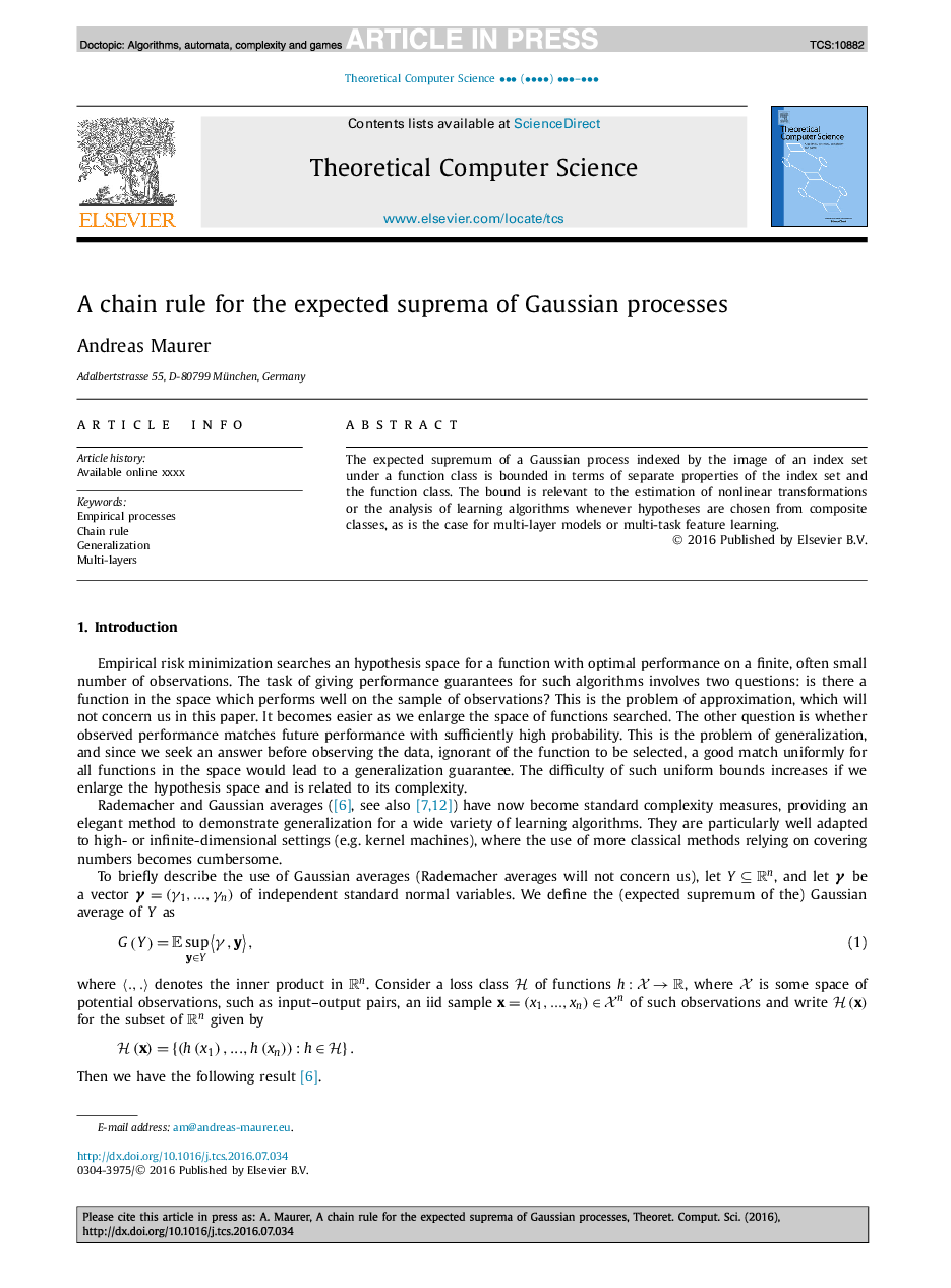 A chain rule for the expected suprema of Gaussian processes