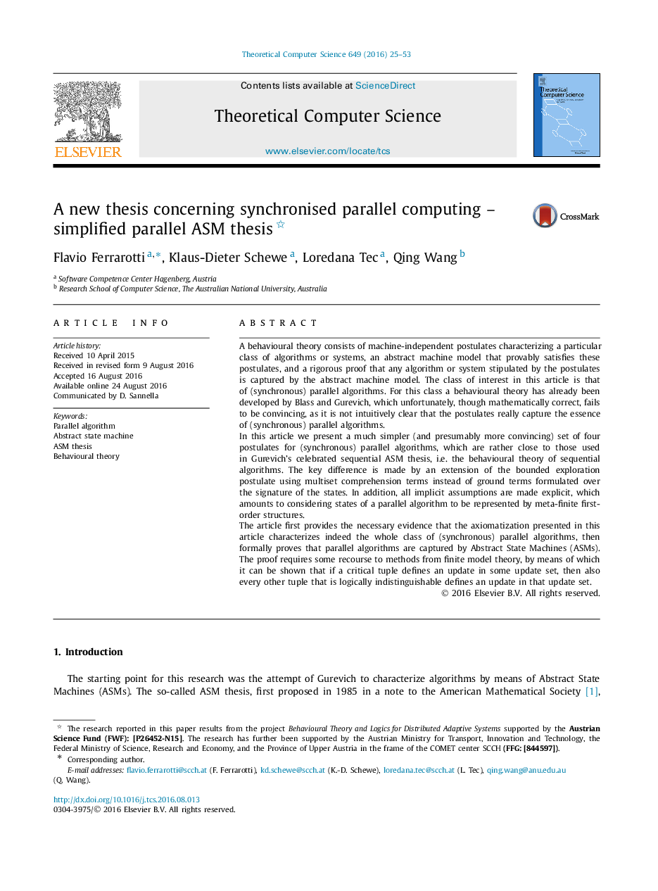 A new thesis concerning synchronised parallel computing - simplified parallel ASM thesis