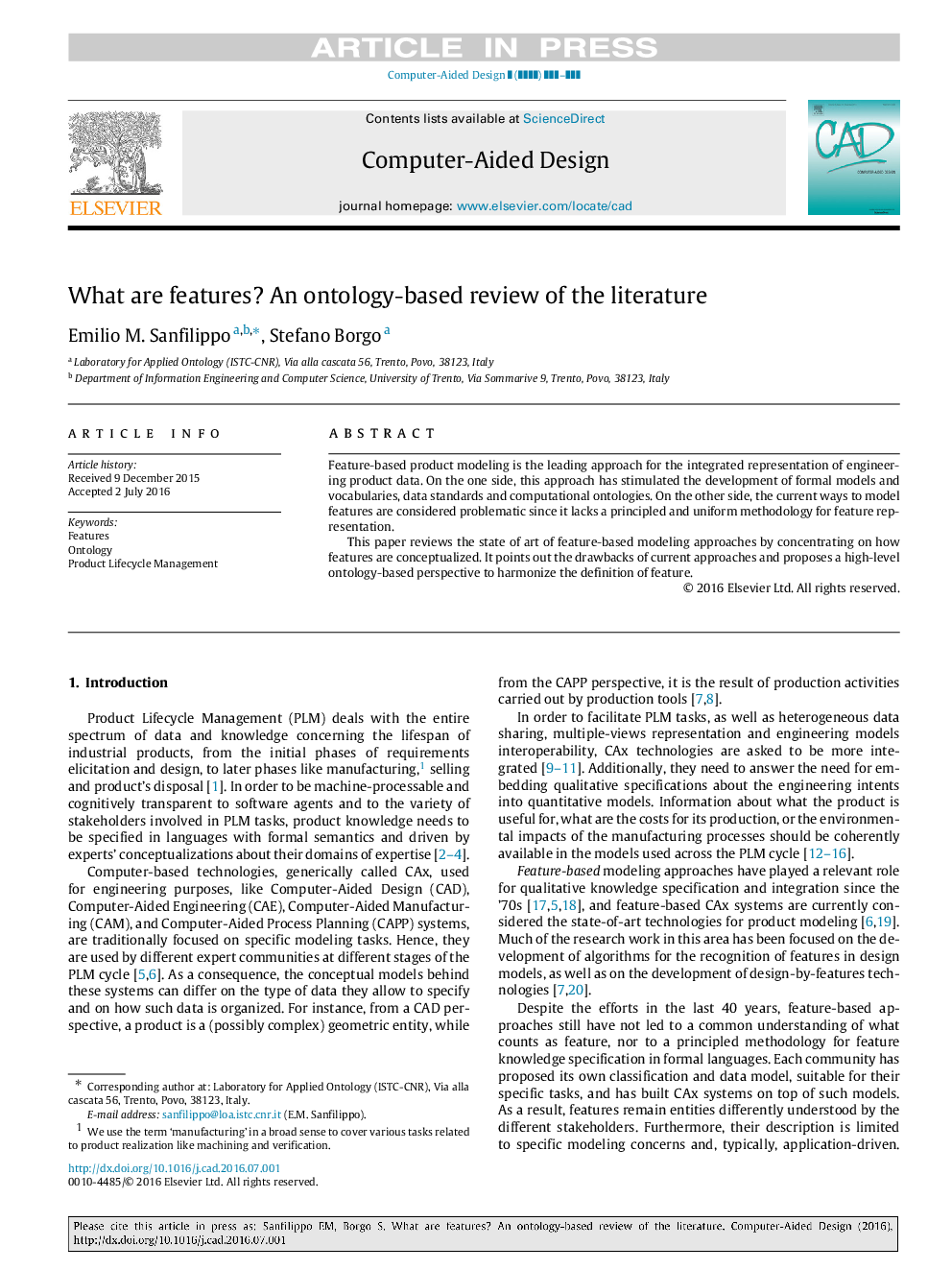 What are features? An ontology-based review of the literature