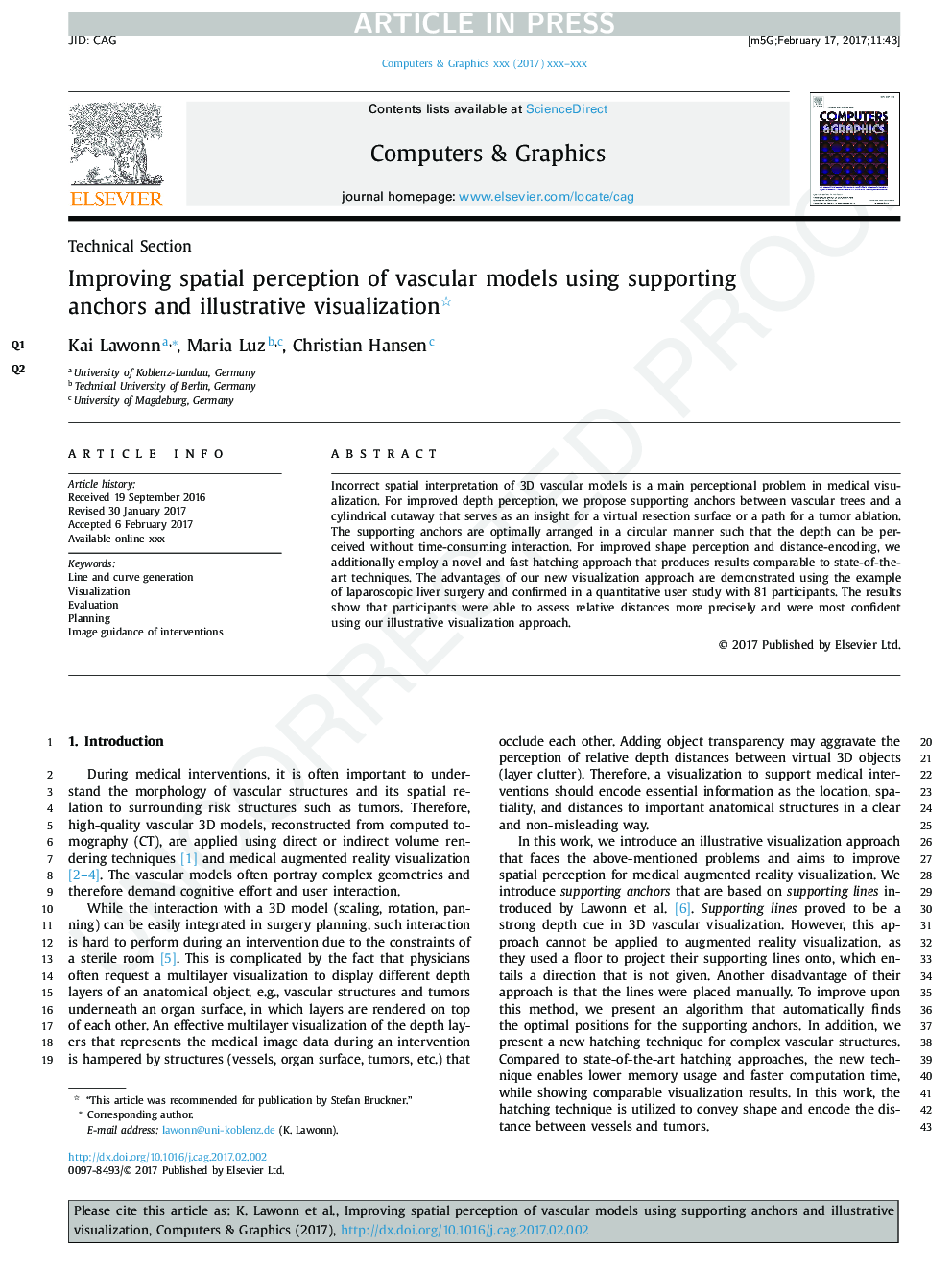 Improving spatial perception of vascular models using supporting anchors and illustrative visualization