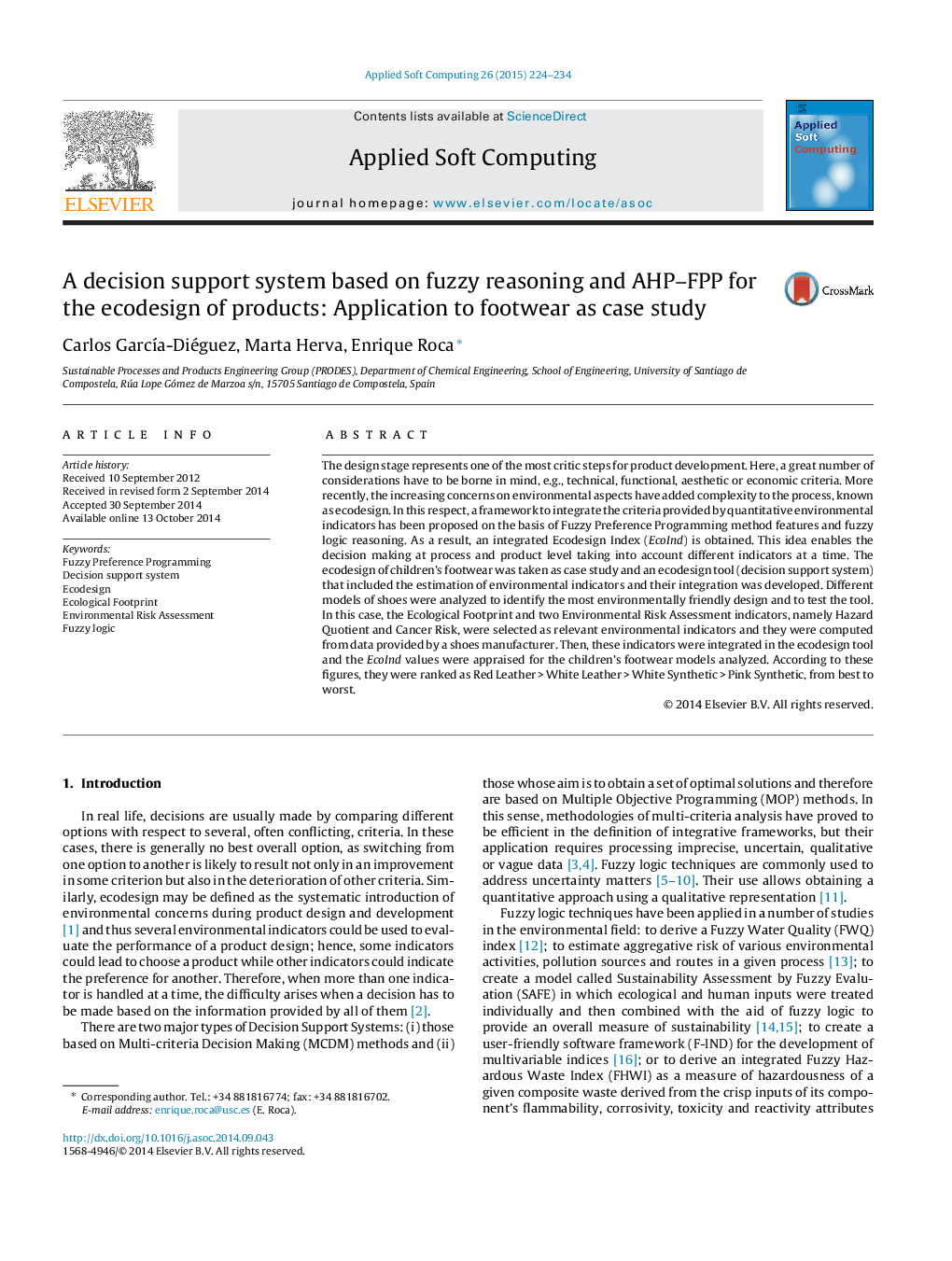 A decision support system based on fuzzy reasoning and AHP–FPP for the ecodesign of products: Application to footwear as case study