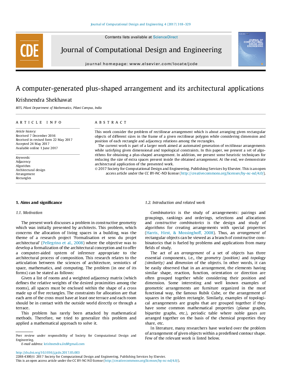 A computer-generated plus-shaped arrangement and its architectural applications