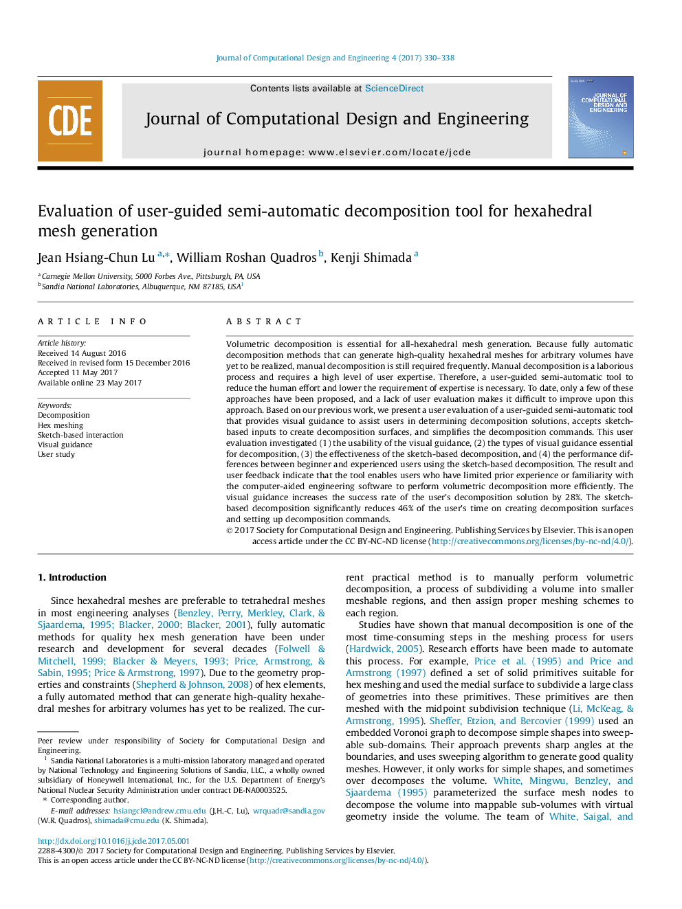 Evaluation of user-guided semi-automatic decomposition tool for hexahedral mesh generation