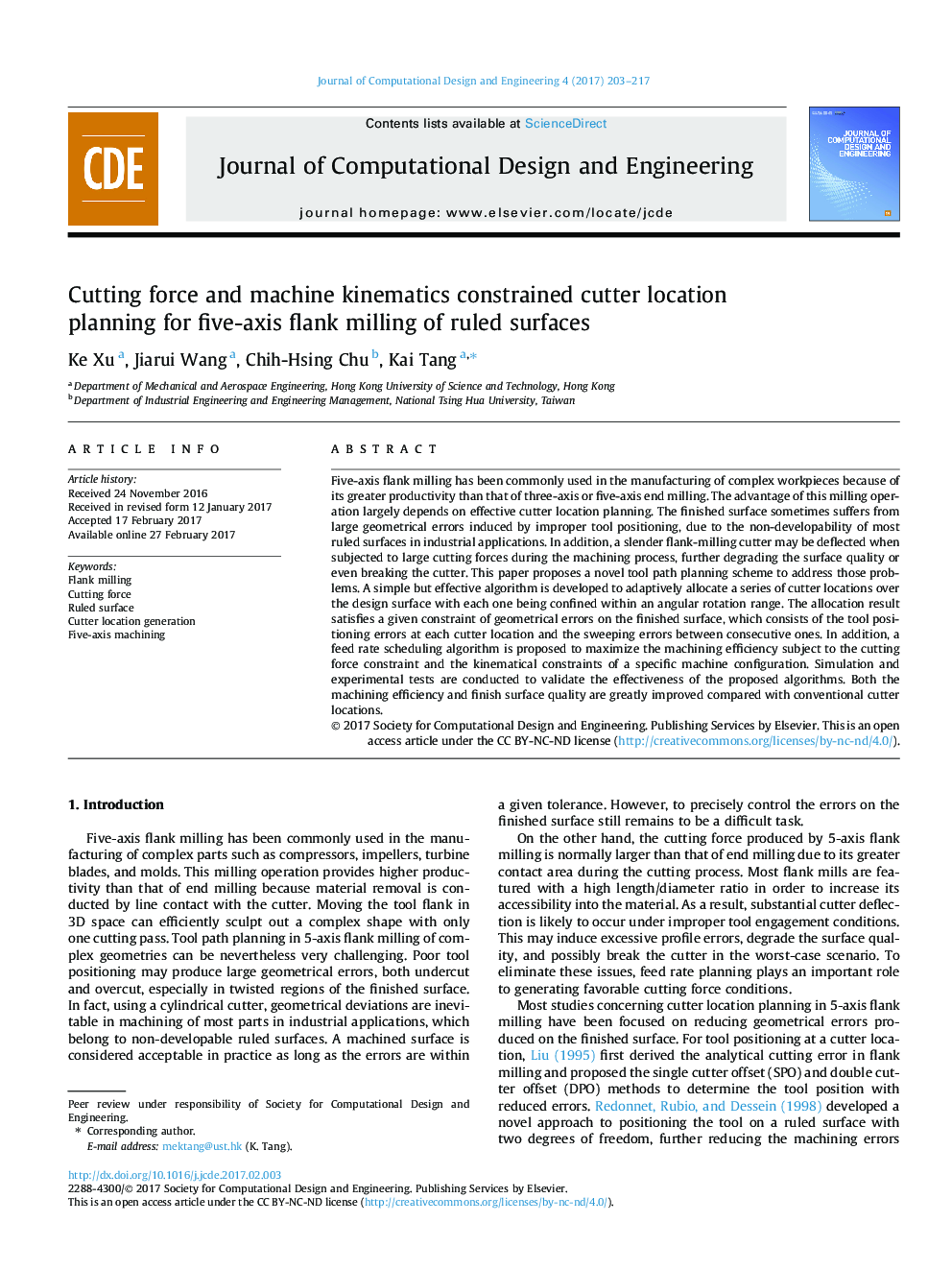 Cutting force and machine kinematics constrained cutter location planning for five-axis flank milling of ruled surfaces