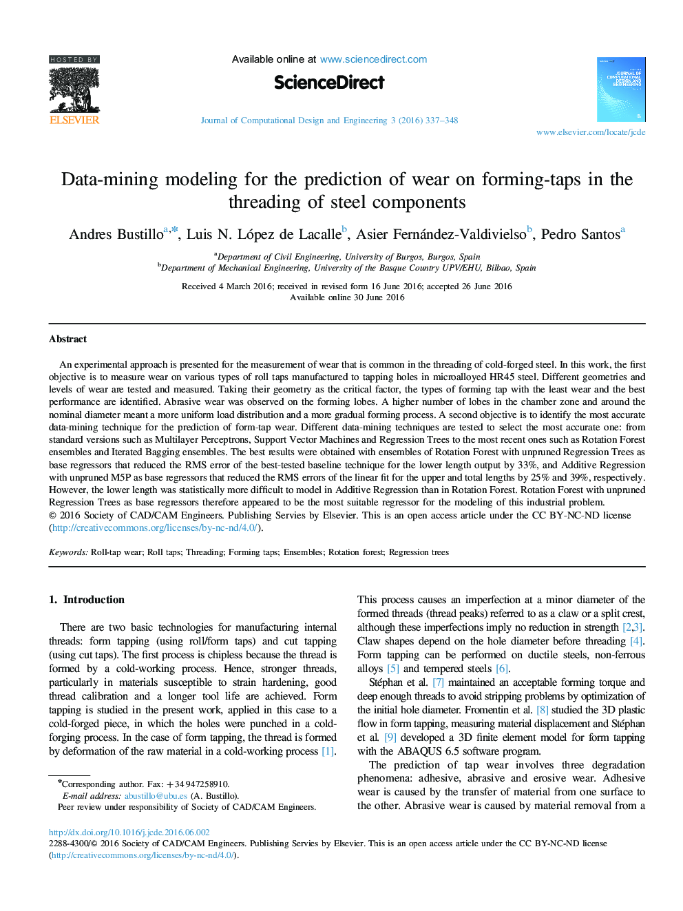 Data-mining modeling for the prediction of wear on forming-taps in the threading of steel components