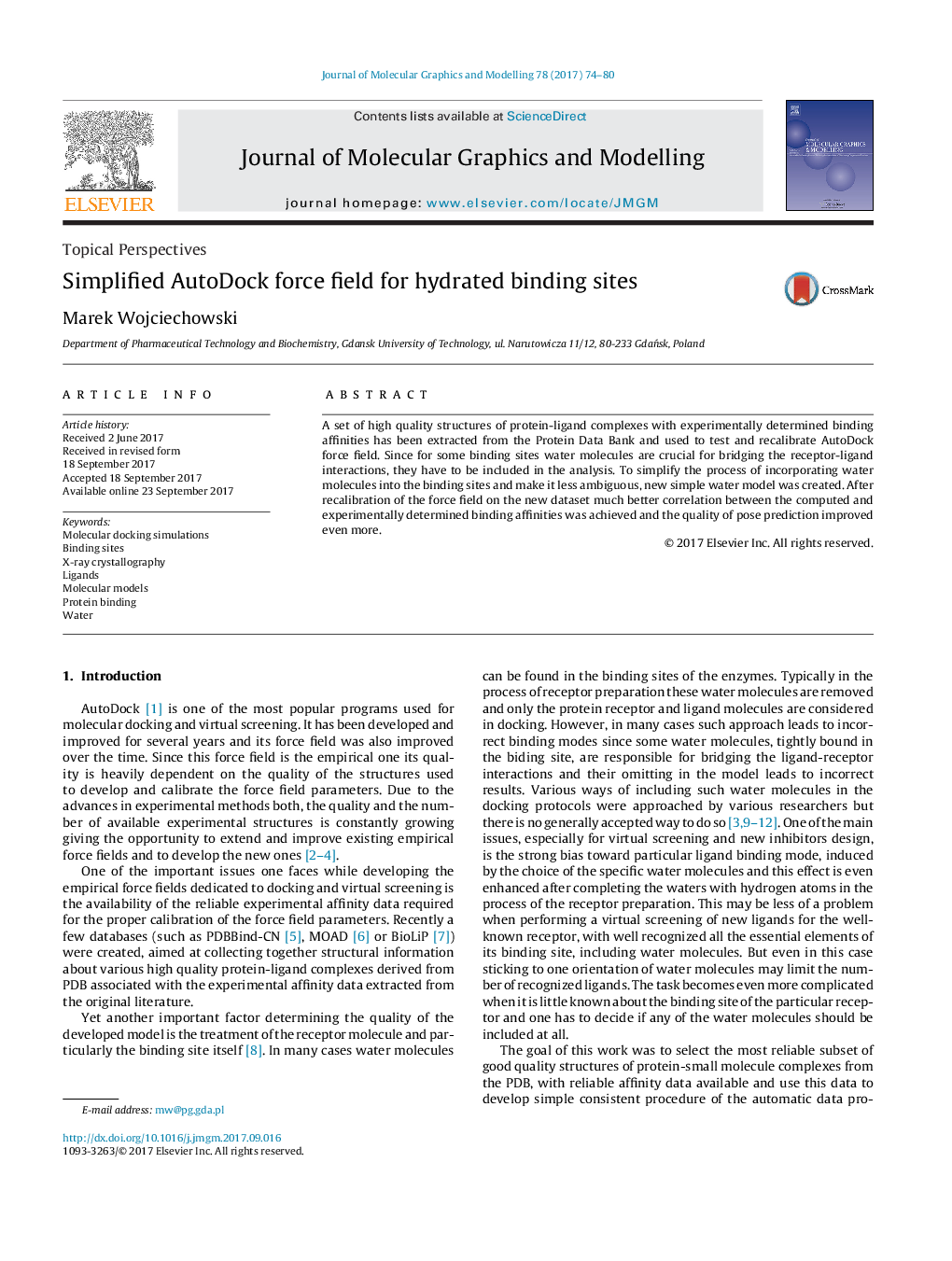 Simplified AutoDock force field for hydrated binding sites