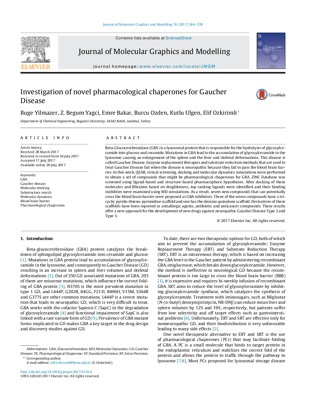 Investigation of novel pharmacological chaperones for Gaucher Disease