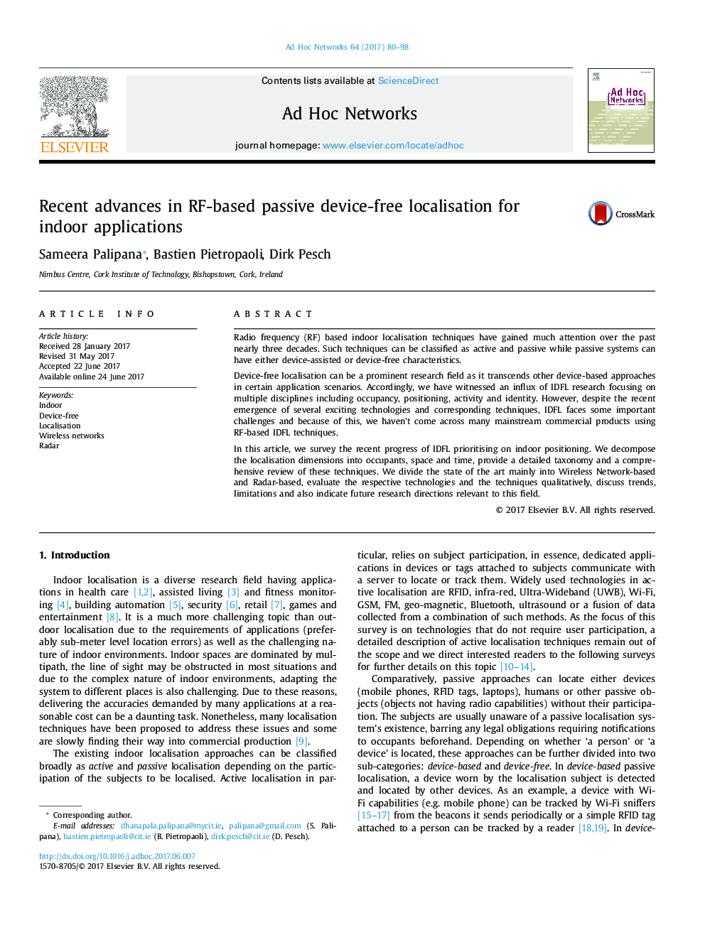 Recent advances in RF-based passive device-free localisation for indoor applications