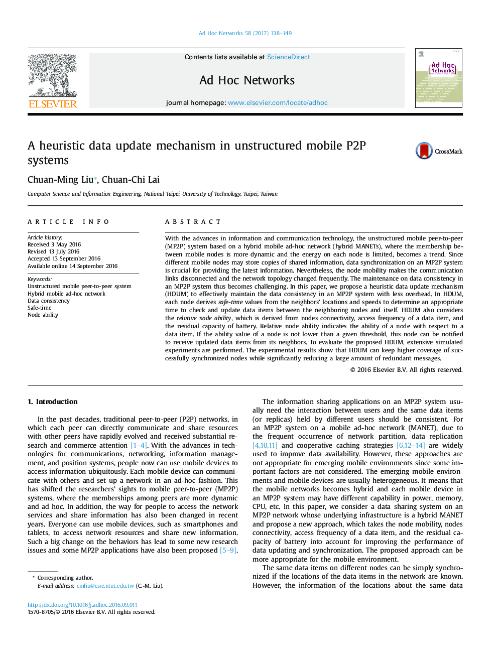 A heuristic data update mechanism in unstructured mobile P2P systems