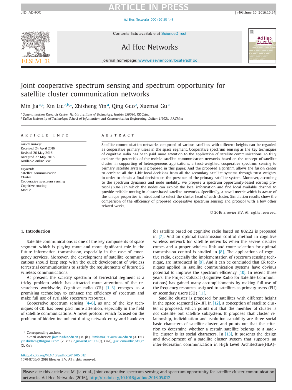 Joint cooperative spectrum sensing and spectrum opportunity for satellite cluster communication networks