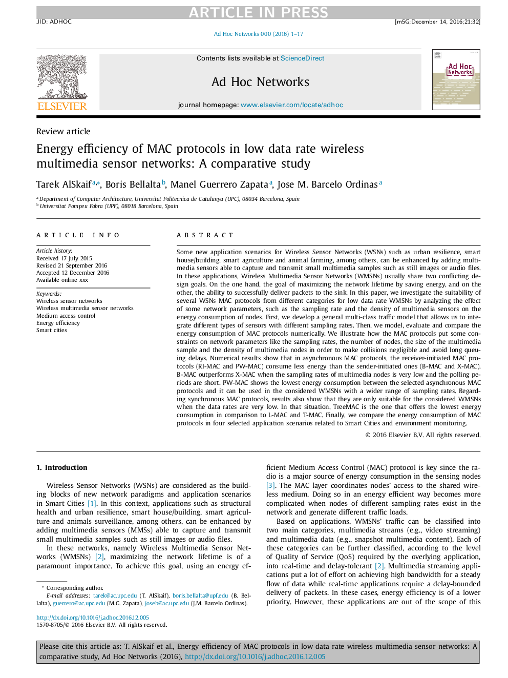 Energy efficiency of MAC protocols in low data rate wireless multimedia sensor networks: A comparative study