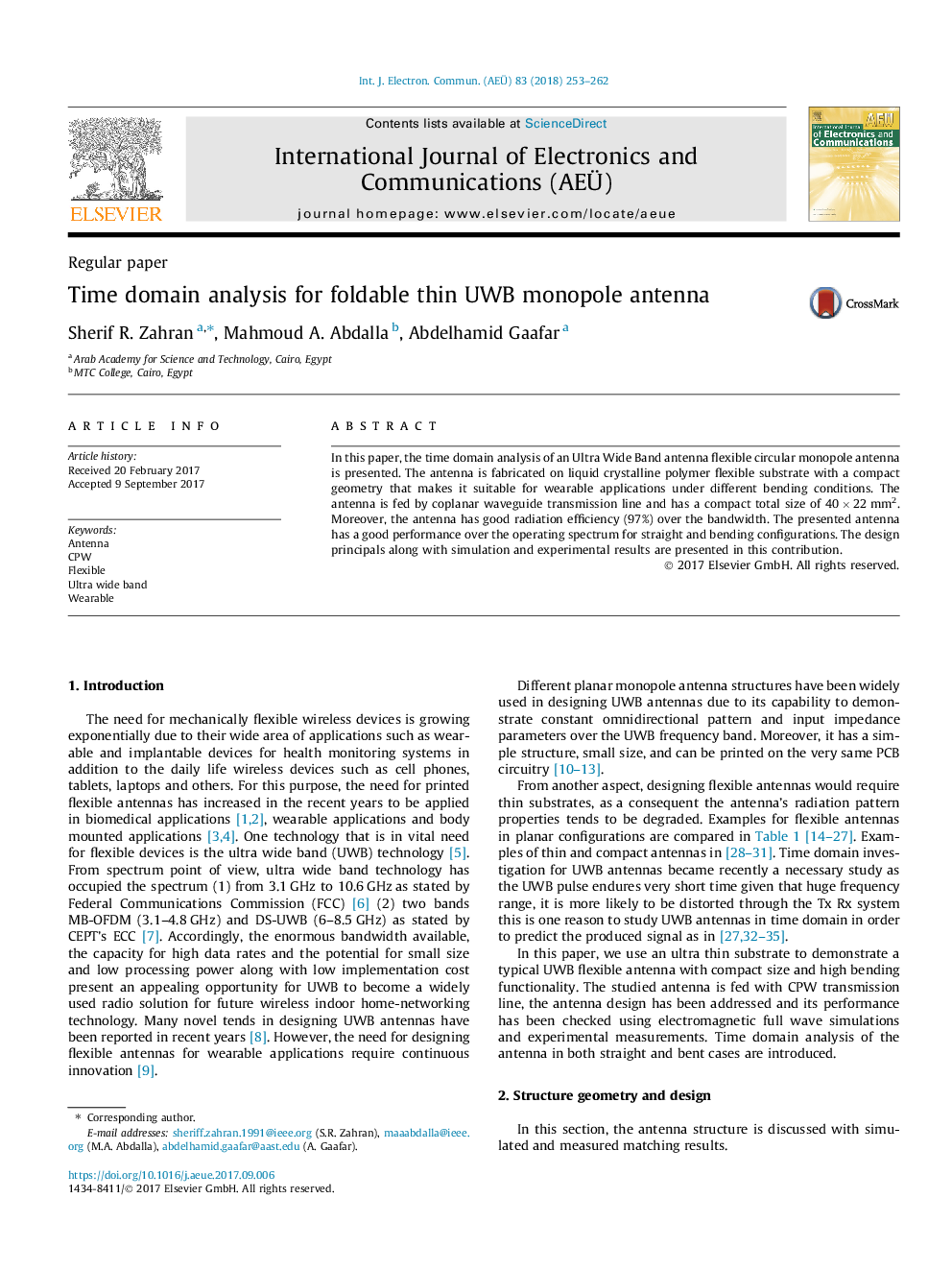 Time domain analysis for foldable thin UWB monopole antenna