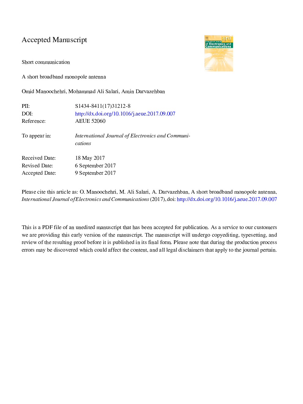 A short broadband monopole antenna