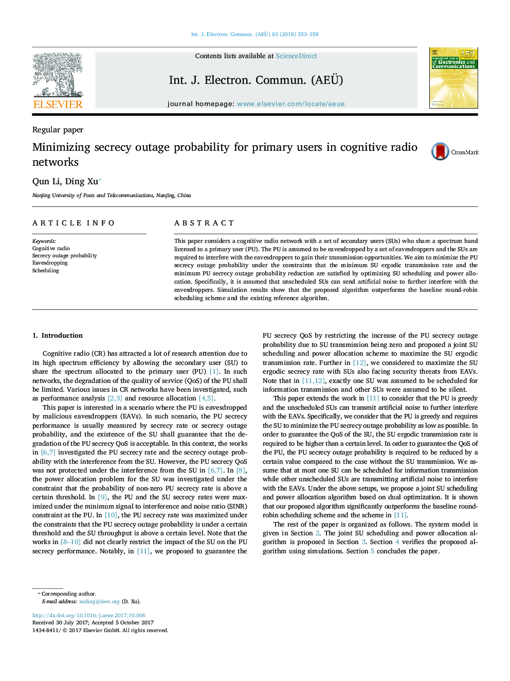 Minimizing secrecy outage probability for primary users in cognitive radio networks