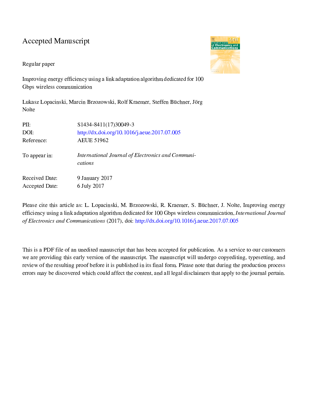 Improving energy efficiency using a link adaptation algorithm dedicated for 100Â Gbps wireless communication