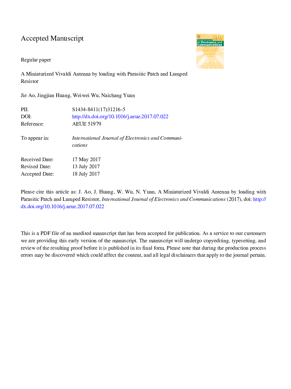 A miniaturized Vivaldi antenna by loading with parasitic patch and lumped resistor