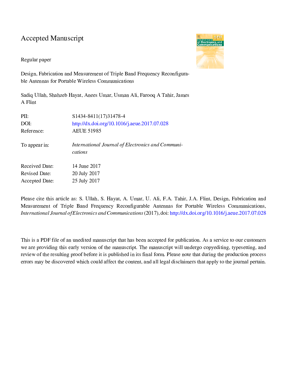 Design, fabrication and measurement of triple band frequency reconfigurable antennas for portable wireless communications