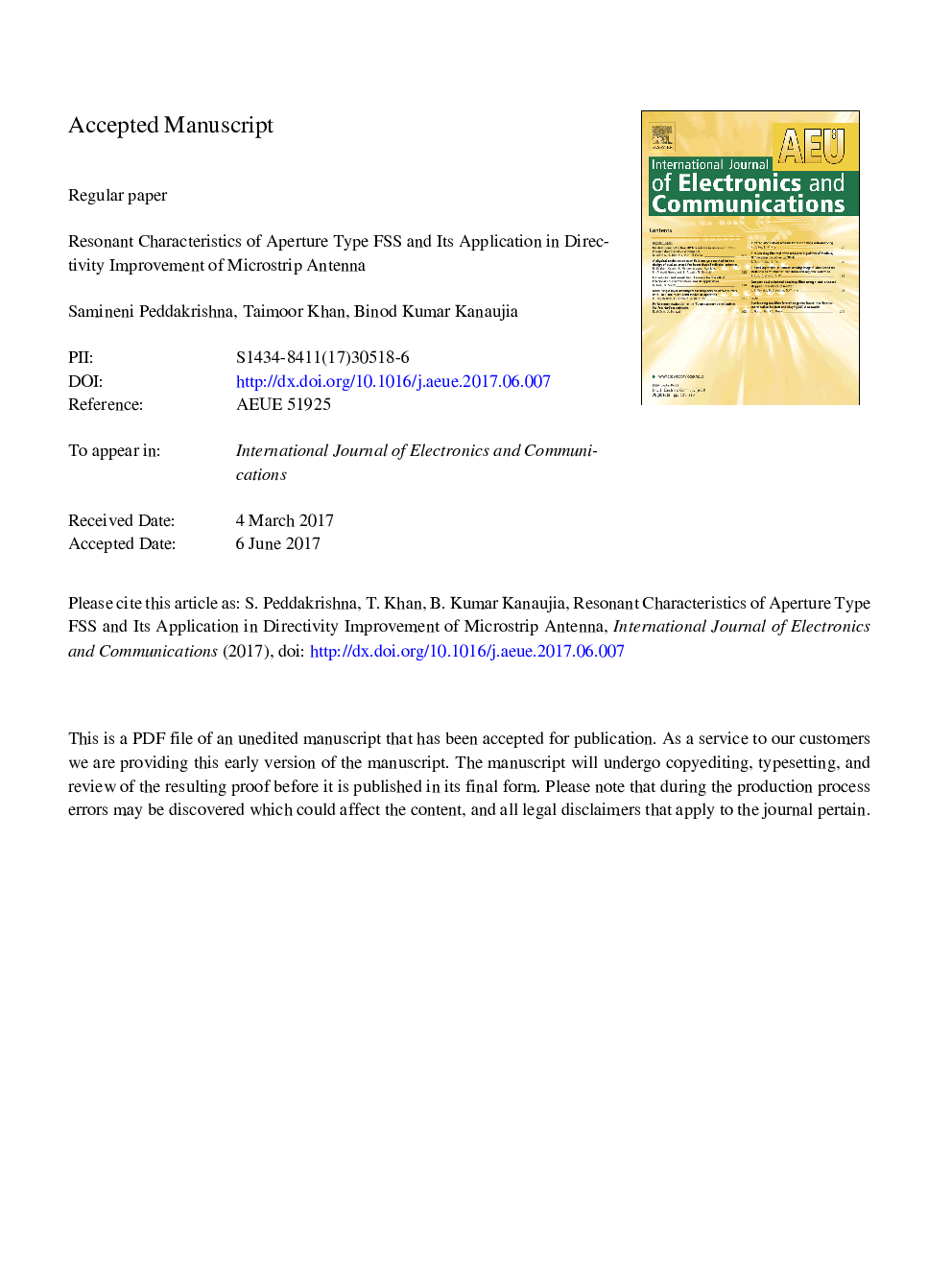 Resonant characteristics of aperture type FSS and its application in directivity improvement of microstrip antenna