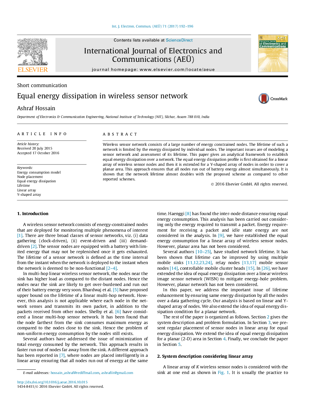 Equal energy dissipation in wireless sensor network