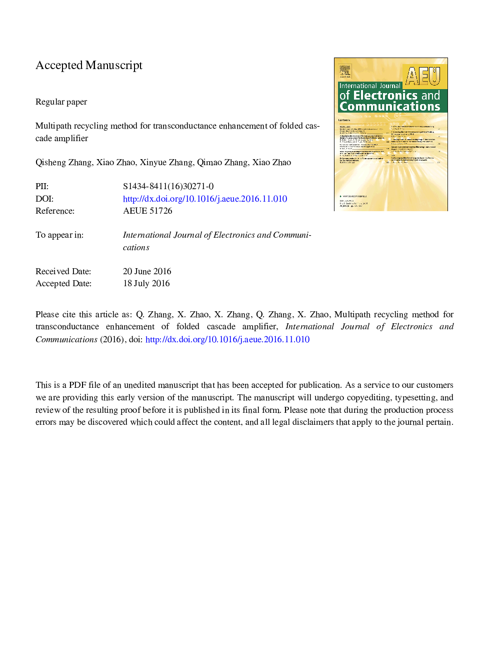 Multipath recycling method for transconductance enhancement of folded cascade amplifier