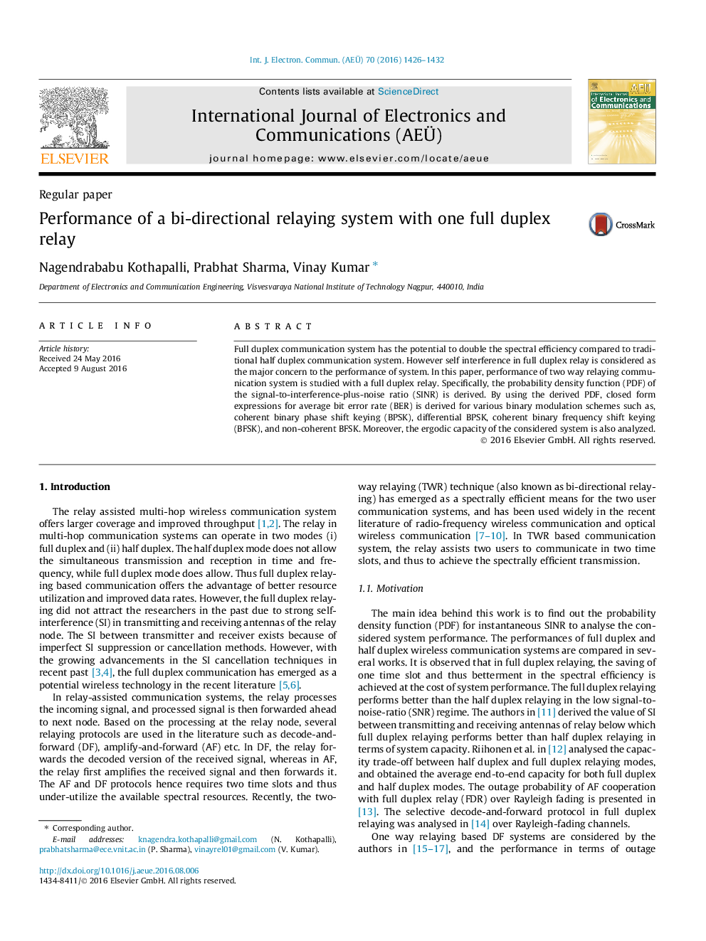 Performance of a bi-directional relaying system with one full duplex relay