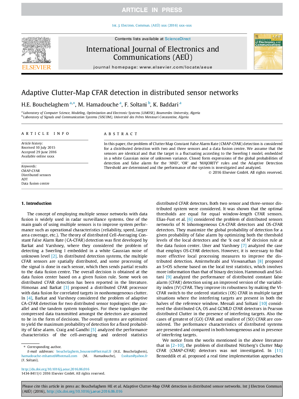 Adaptive Clutter-Map CFAR detection in distributed sensor networks