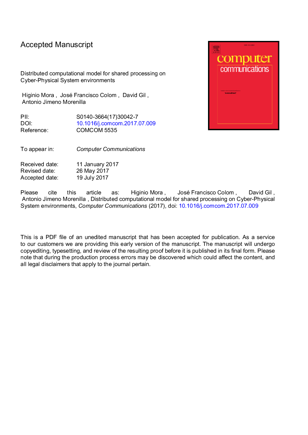 Distributed computational model for shared processing on Cyber-Physical System environments