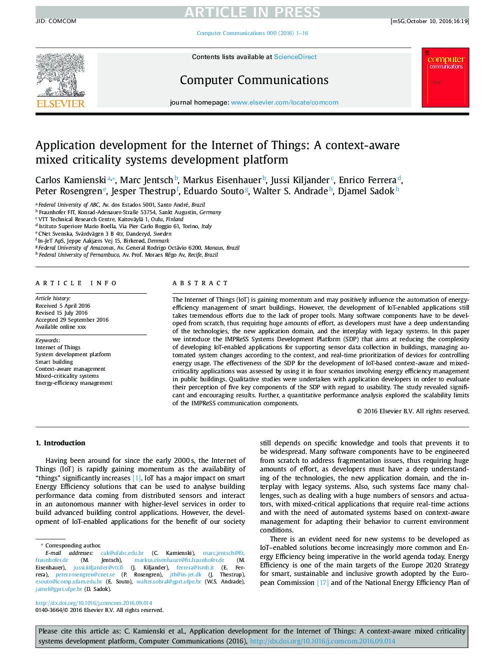 Application development for the Internet of Things: A context-aware mixed criticality systems development platform