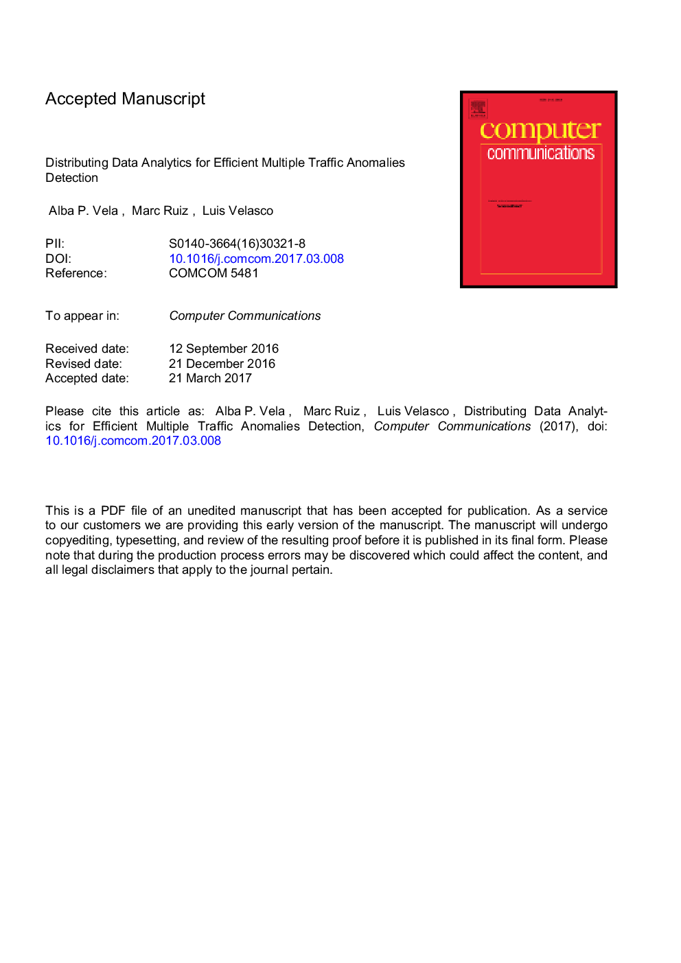 Distributing data analytics for efficient multiple traffic anomalies detection