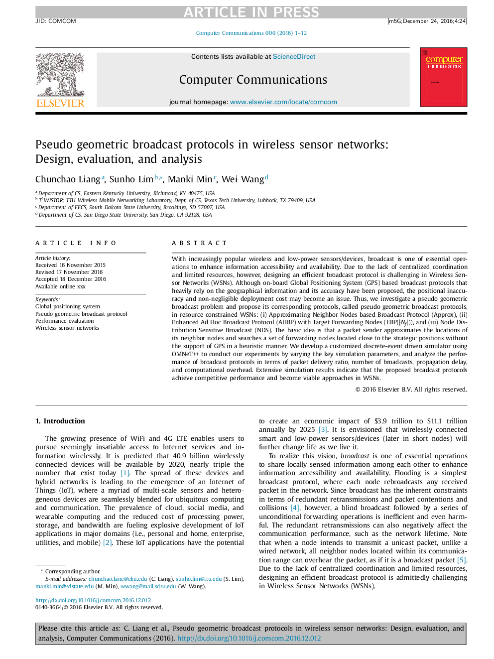 Pseudo geometric broadcast protocols in wireless sensor networks: Design, evaluation, and analysis