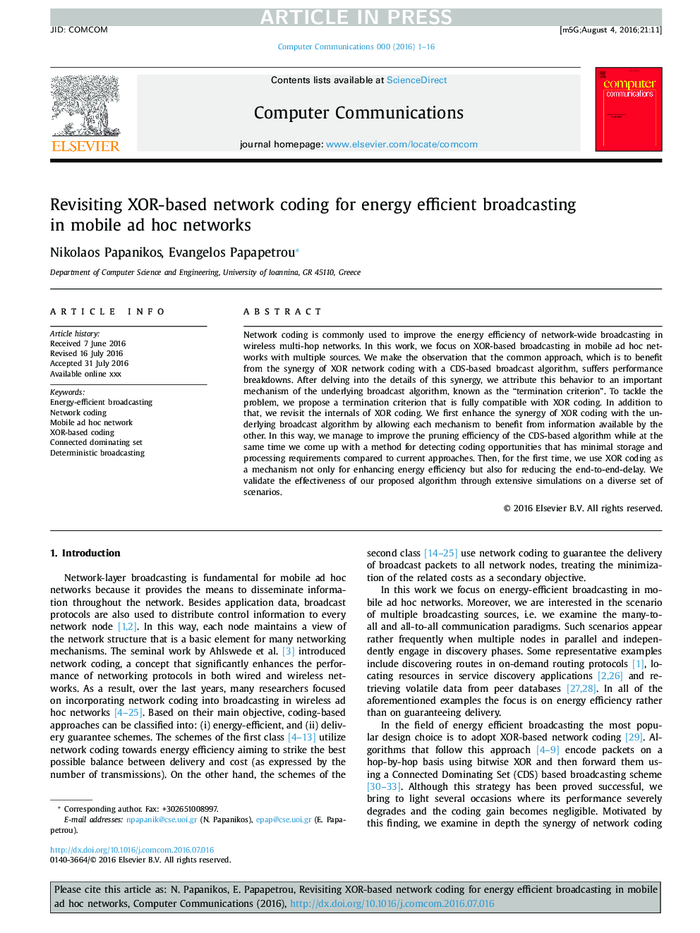 Revisiting XOR-based network coding for energy efficient broadcasting in mobile ad hoc networks