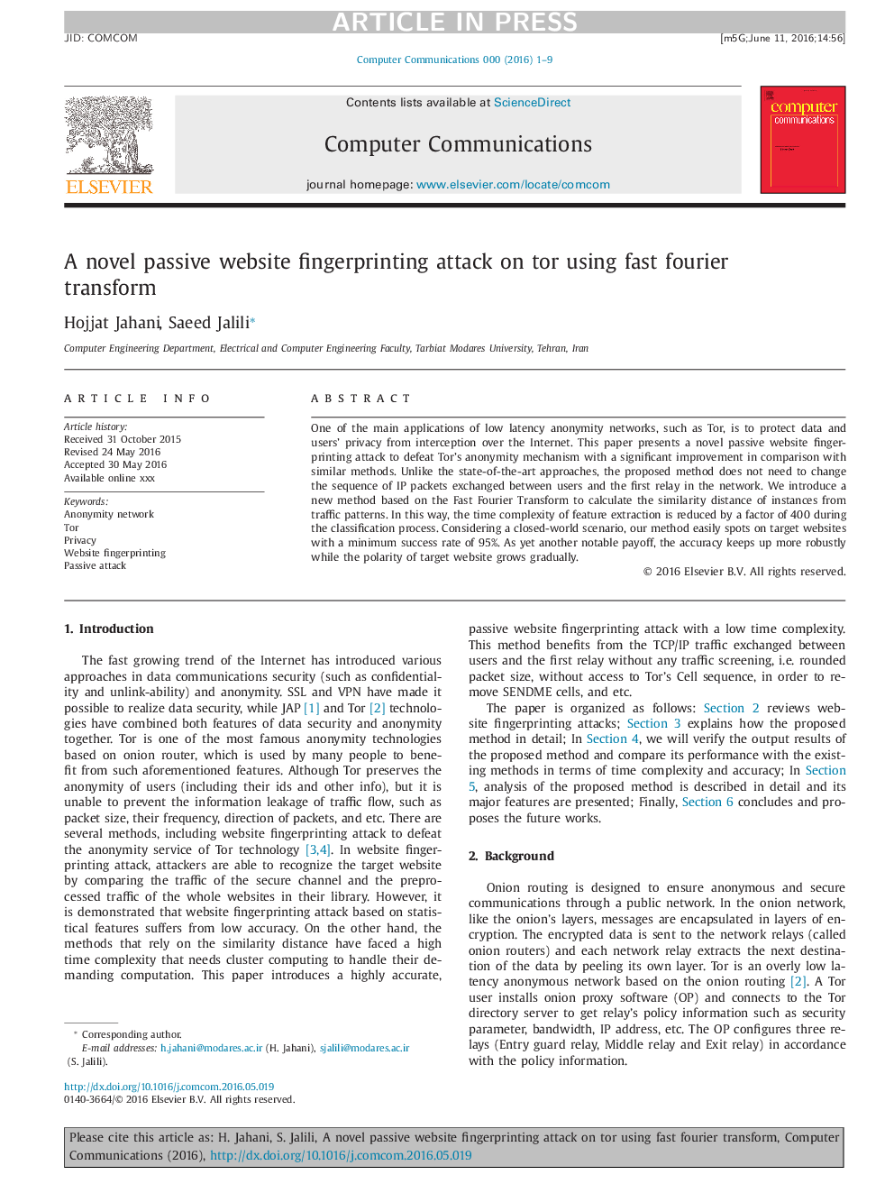 A novel passive website fingerprinting attack on tor using fast fourier transform