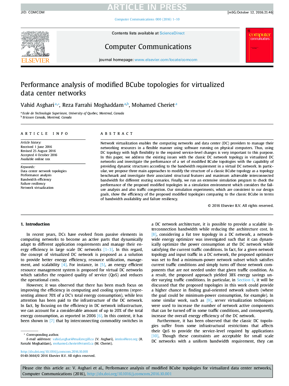 Performance analysis of modified BCube topologies for virtualized data center networks