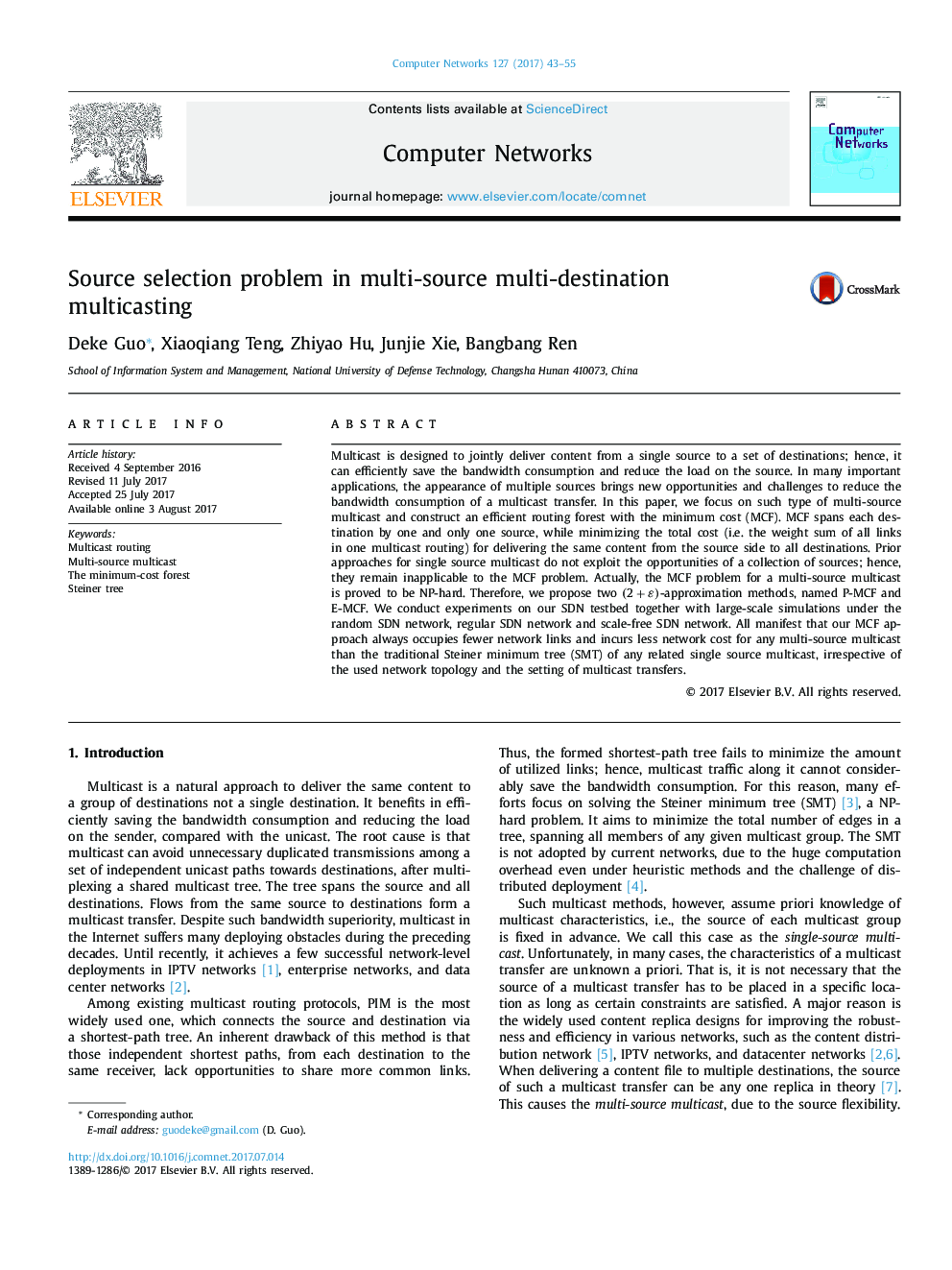 Source selection problem in multi-source multi-destination multicasting